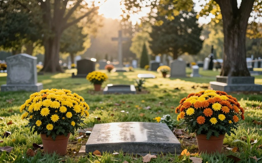 chryzantemy doniczce cmentarz